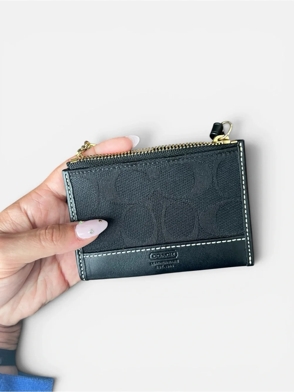 Coach Black Signature Zip Card Case